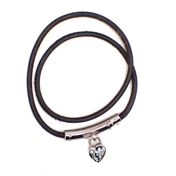 HERMES Viviride Leather Wrap Bracelet Choker with Heart Charm Accessory 66RL340 - Picture 9 of 9